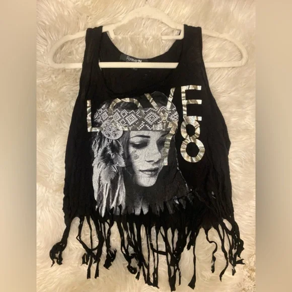 Forever 21 Tops Medium Forever Black Fringe Tank Top Poshmark
